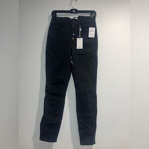 Good American High-Rise Black Button-Front Slim Jeans